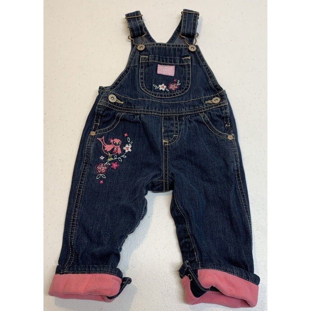OshKosh B'gosh Girl's 9 Months Floral Embroidery Vestbak Denim Overalls